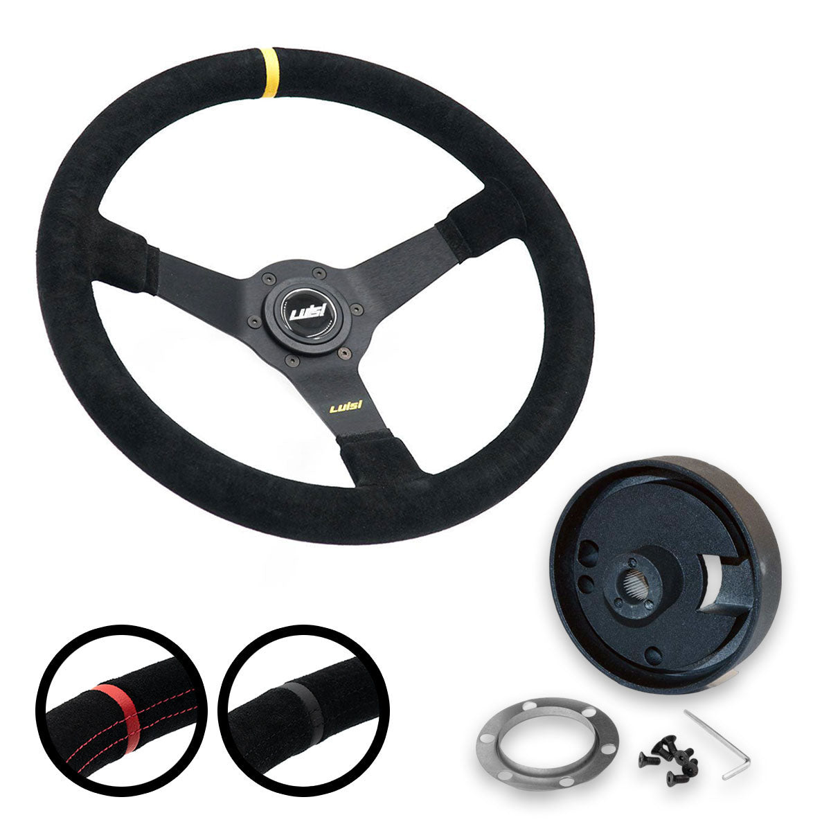 LUISI Mirage Race Sportlenkrad Wildleder Komplettset passend für BMW E46 (geschüsselt)