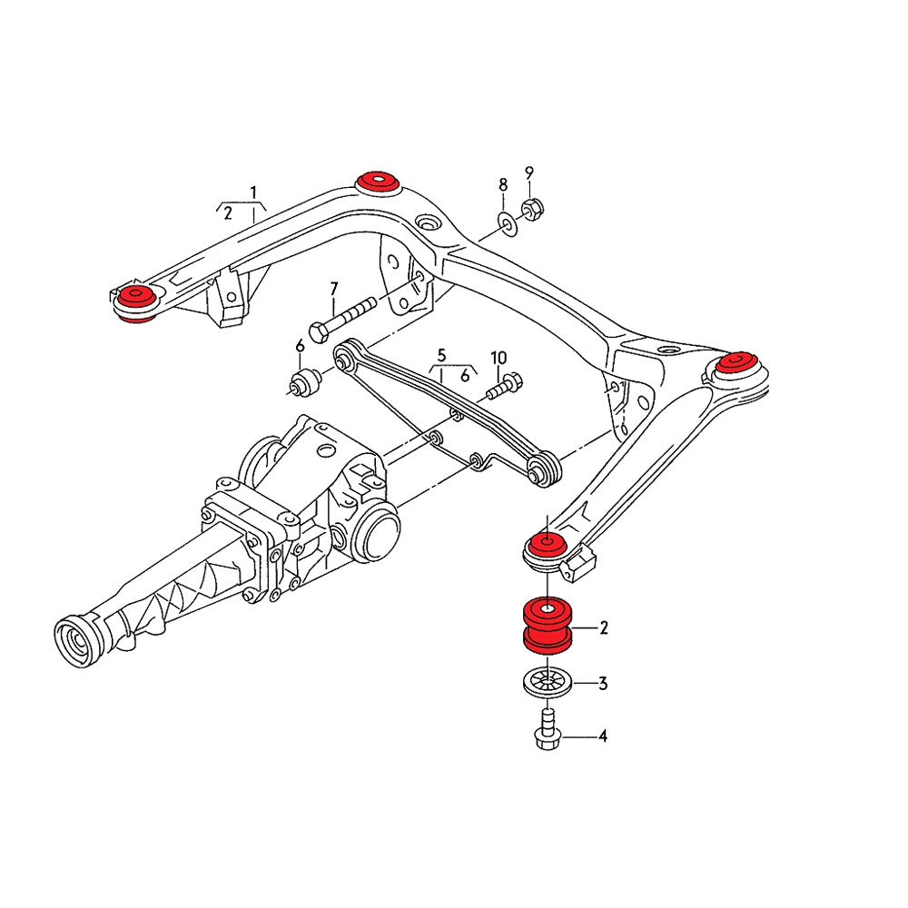 VERKLINE Buchsen Hinterachsträger passend für Audi A4 S4 RS4 B5 / B4 Quattro RS2 (Aluminium)
