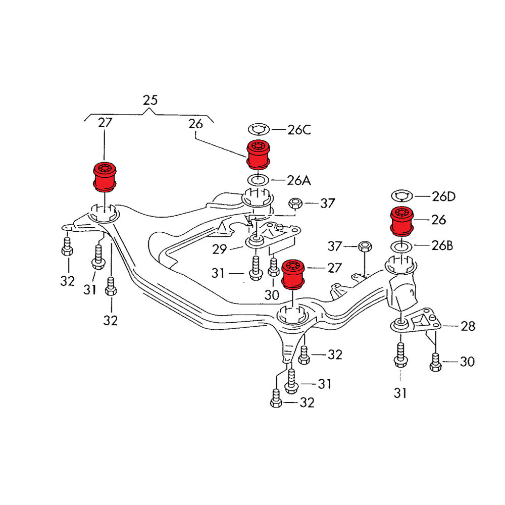 VERKLINE Buchsen Vorderachsträger passend für Audi A4 S4 RS4 B5 B6 B7 / A6 C5 (PU)
