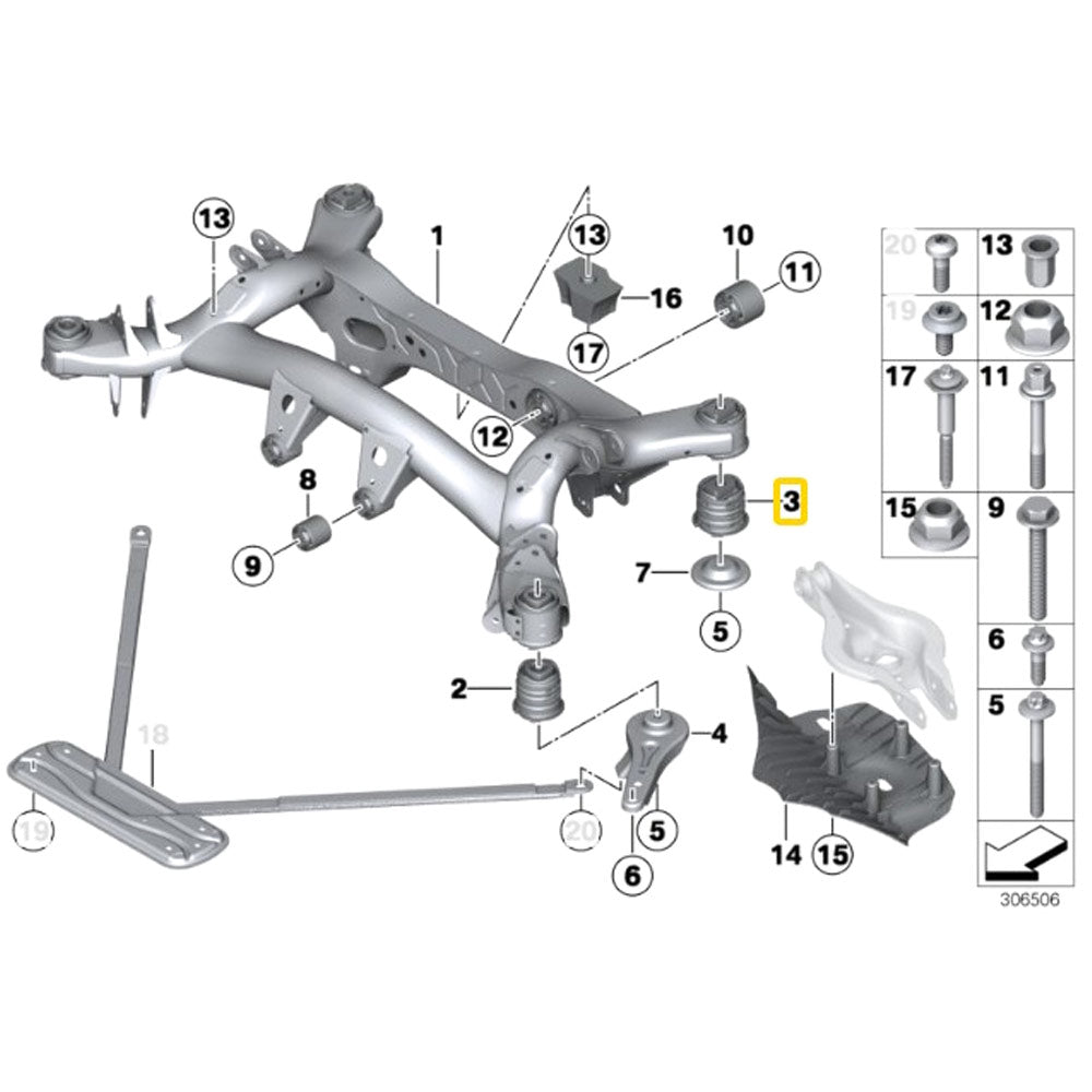 IRP Hinterachsträger Buchsen Set starr passend für BMW F2X F3X (Aluminium)