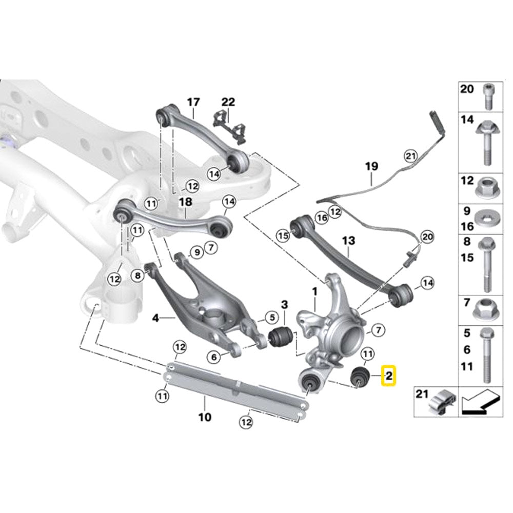 IRP Längslenker Lager Set passend für BMW E8X E9X Hinterachse (Aluminium)