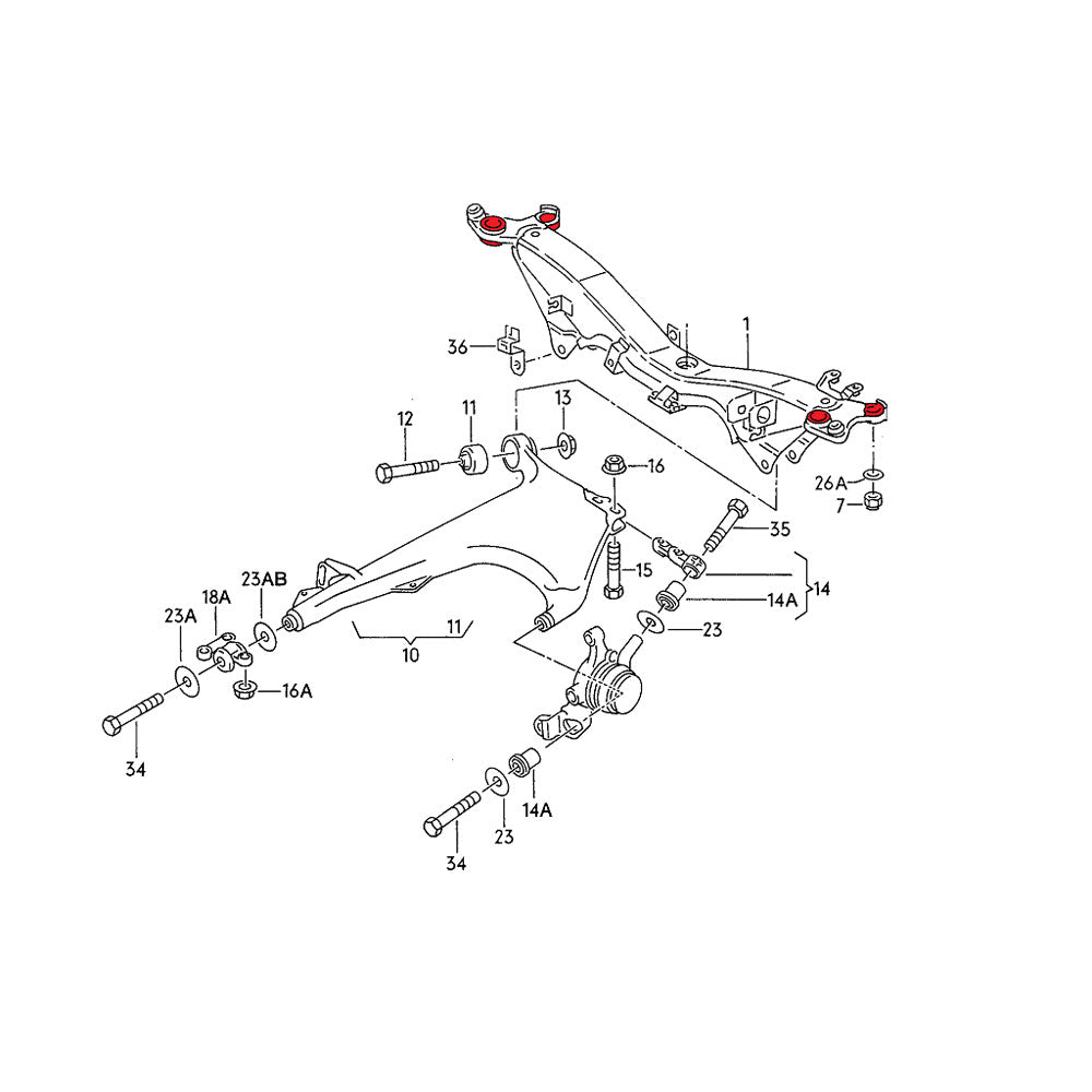 VERKLINE Buchsen Hinterachsträger passend für Audi 100 C4 S4 S6 / 200 C3 / V8 D11 (Aluminium)
