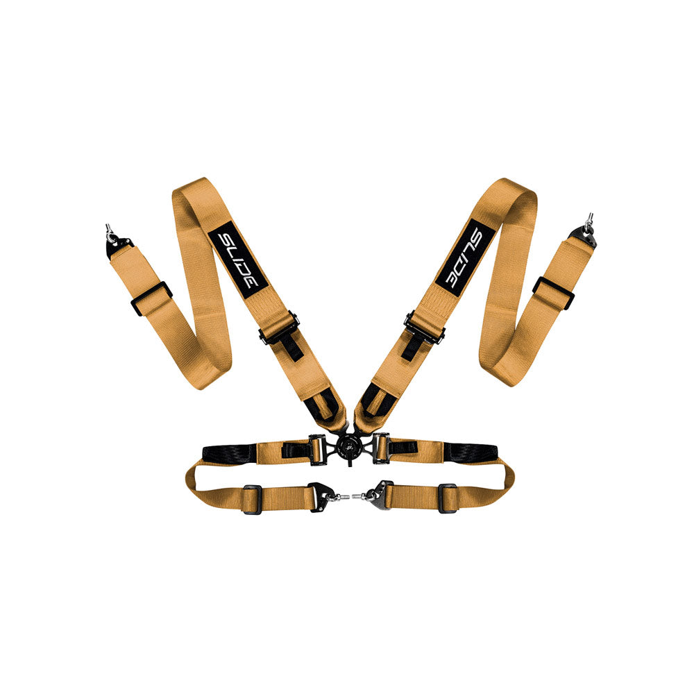 SLIDE V2 4-Punkt Sicherheitsgurt 3" gold mit Schnellverschluss Drehknopf