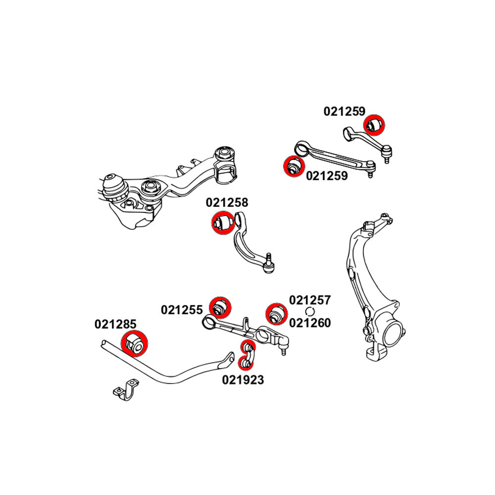 STRONGFLEX Buchsen Set passend für Audi A4 B5 Vorderachse & Hinterachsträger (PU)