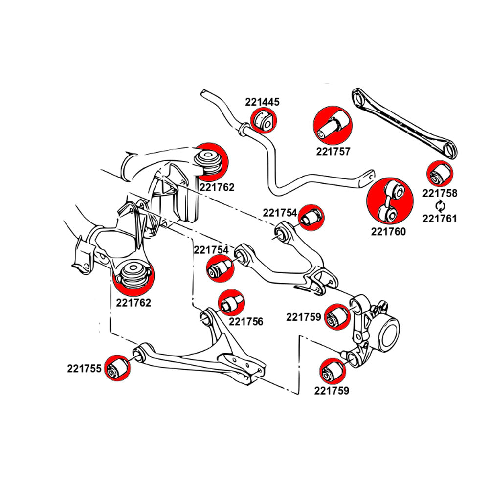 STRONGFLEX Buchsen Set passend für VW Passat B5 4Motion Vorderachse & Hinterachse (PU)