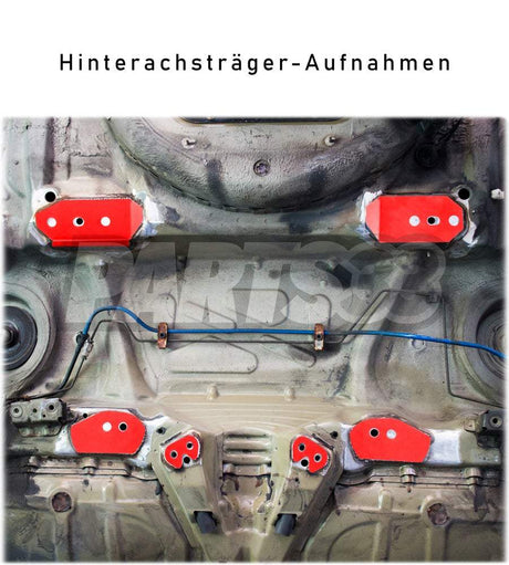 PMC MOTORSPORT Verstärkungsbleche Einschweissbleche Set V1  passend für BMW E46 Hinterachsträger (Stahl)