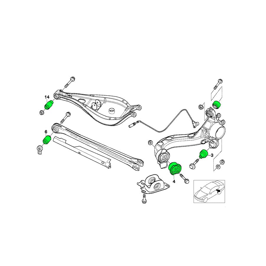 PMC MOTORSPORT Lenkerbuchsen Set Hinterachse Uniball passend für BMW E36 E46 Z4 (Aluminium)