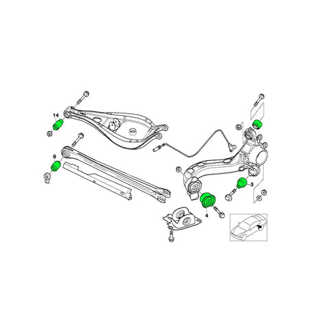 PMC MOTORSPORT Lenkerbuchsen Set Hinterachse Uniball passend für BMW E36 E46 Z4 (Aluminium)