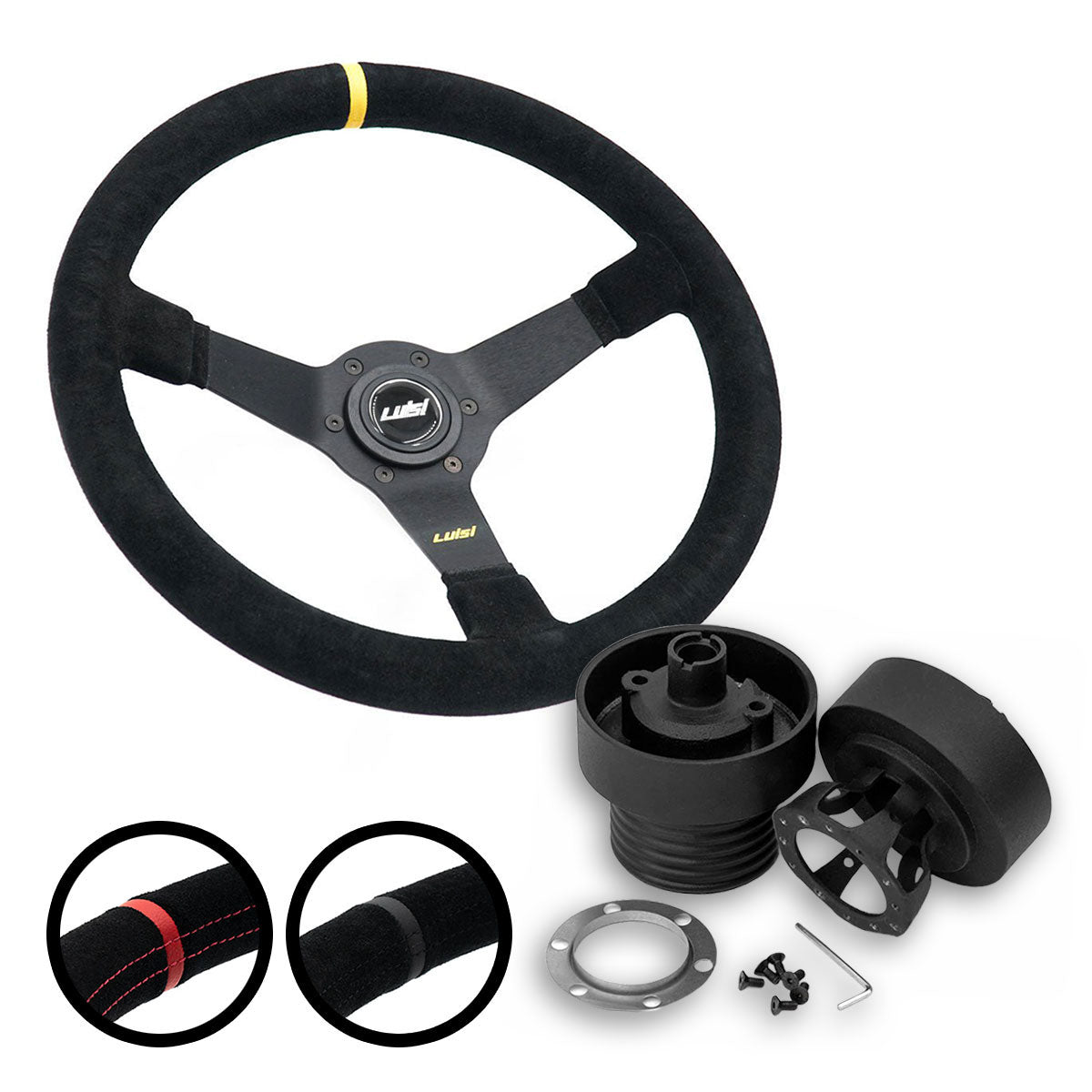 LUISI Mirage Race Sportlenkrad Wildleder Komplettset passend für BMW E24 (geschüsselt / mit TÜV)