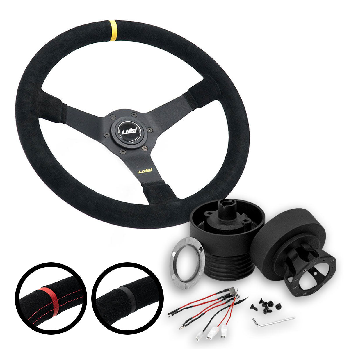 LUISI Mirage Race Sportlenkrad Wildleder Komplettset passend für Honda Civic 1996-2001 (geschüsselt / mit TÜV)