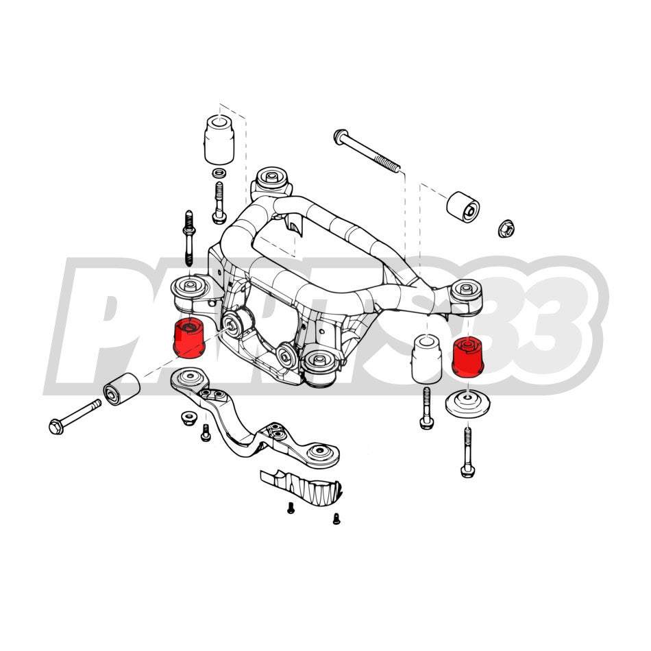 PMC MOTORSPORT Tonnenlager Buchsen Set starr passend für BMW E36 Hinterachsträger (Aluminium)