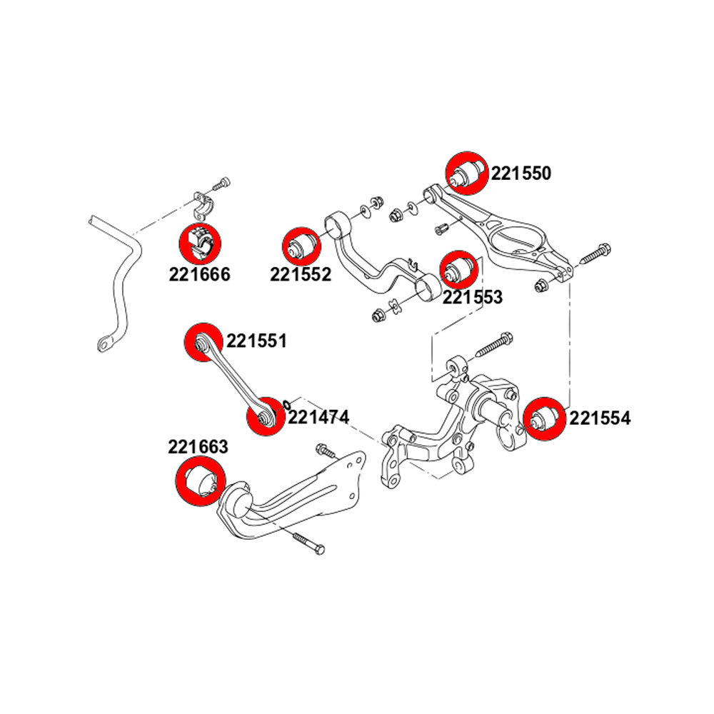 STRONGFLEX Buchsen Set passend für VW Scirocco 3 Vorderachse & Hinterachse (PU)
