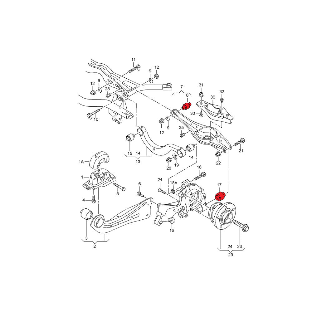 VERKLINE Buchsen Querlenker Radlagergehäuse passend für VW Golf MK7 MK8 Hinterachse Set Uniball (Aluminium)