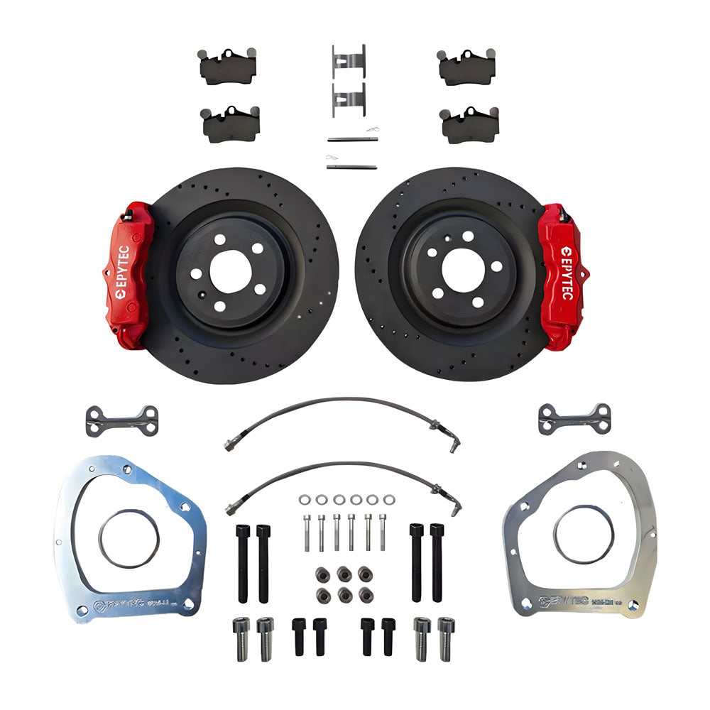 EPYTEC Bremsanlagen Kit passend für VW Touran Jetta T-Roc Passat / Audi TT / Skoda Octavia auf 4-Kolben Porsche Sattel mit 356x22mm Bremsscheibe Hinterachse