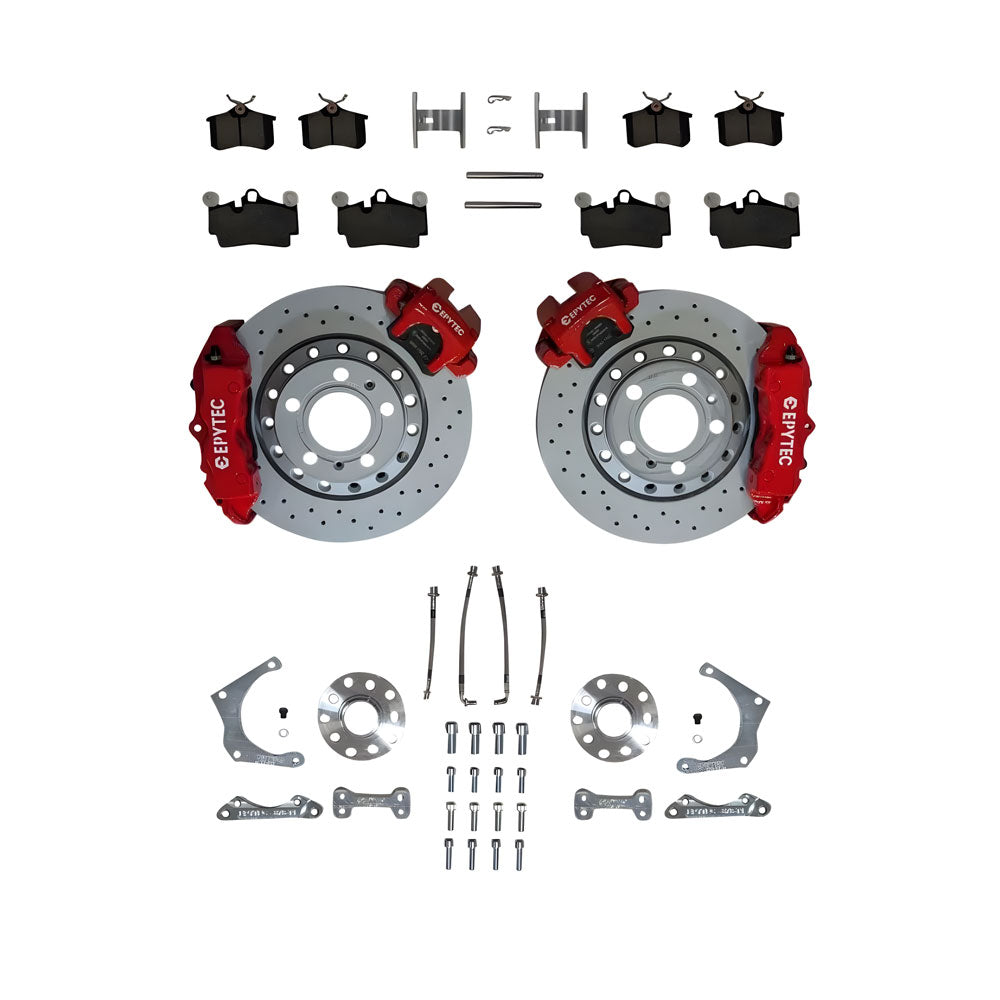 EPYTEC Bremsanlagen Kit passend für VW Golf 4 Jetta Polo / Audi A3 TT / Skoda / Seat auf 4-Kolben Porsche Sattel mit 310x22mm Bremsscheibe Hinterachse