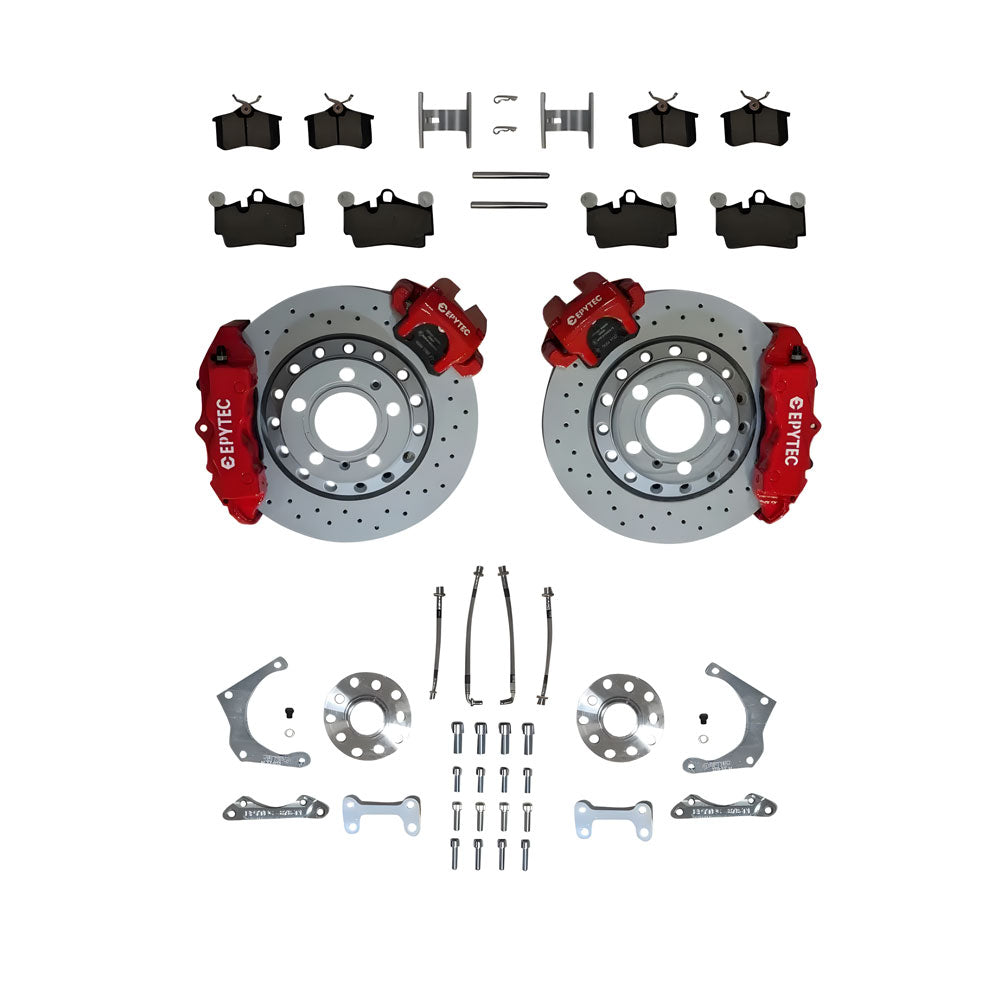 EPYTEC Bremsanlagen Kit passend für VW Golf 4 Jetta Polo / Audi A3 TT / Skoda / Seat Allrad auf 4-Kolben Porsche Sattel mit 330x22mm Bremsscheibe Hinterachse