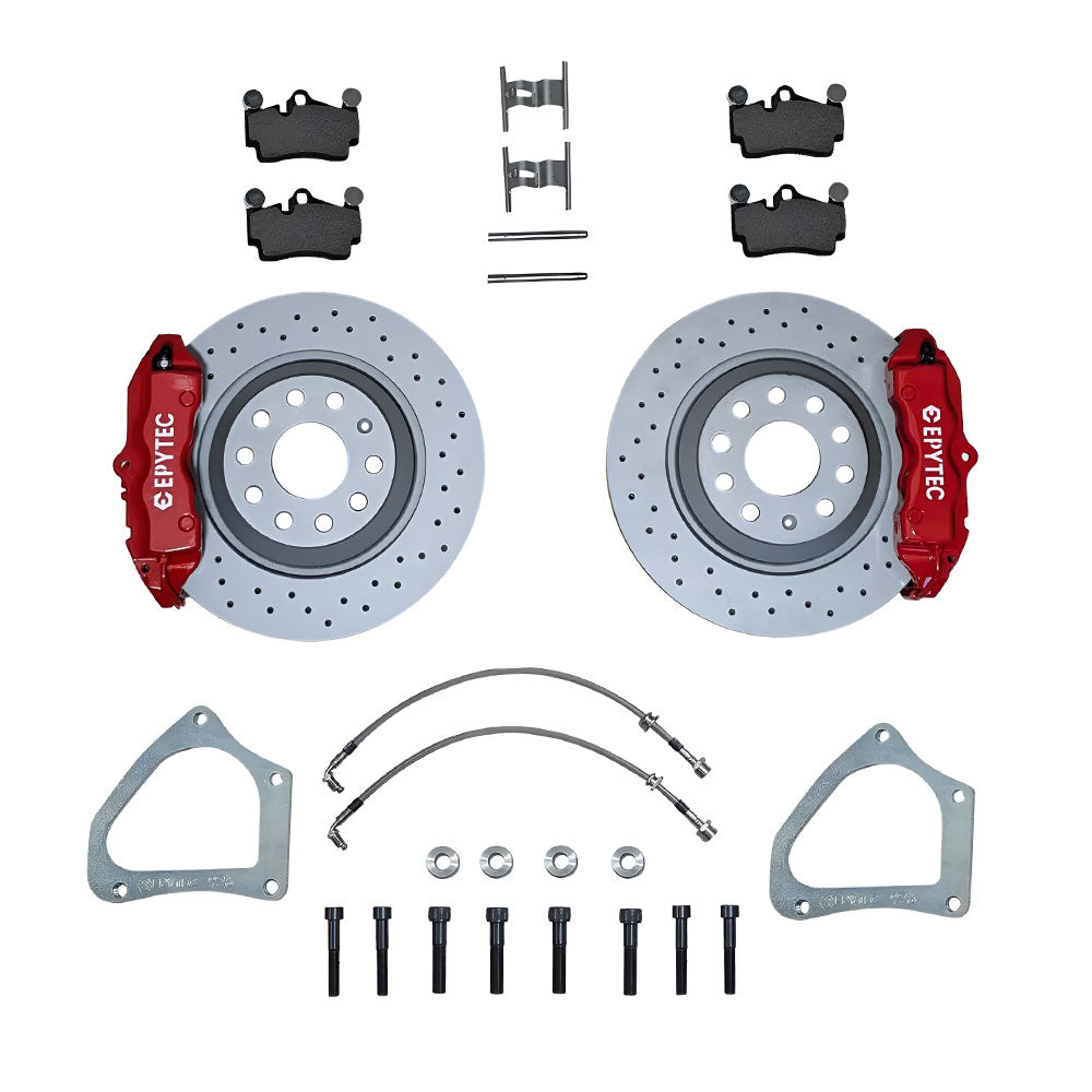 EPYTEC Bremsanlagen Kit passend für VW Golf 5 Caddy Touran / Audi A3 S3 / Skoda / Seat auf 4-Kolben Porsche Sattel mit 310x22mm Bremsscheibe Hinterachse