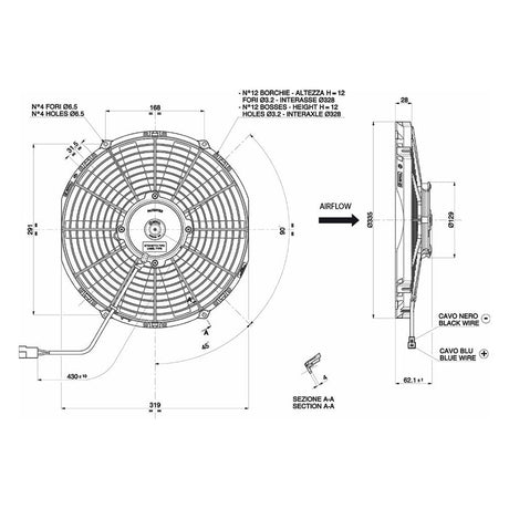 SPAL Elektronischer Lüfter saugend 2080 m³ 12V 305 mm
