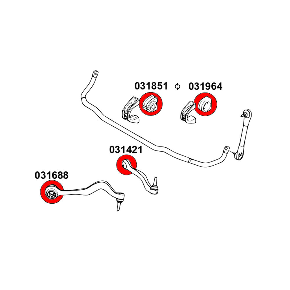 STRONGFLEX Buchsen Set passend für BMW E63 E64 Vorderachse & Hinterachse (PU)