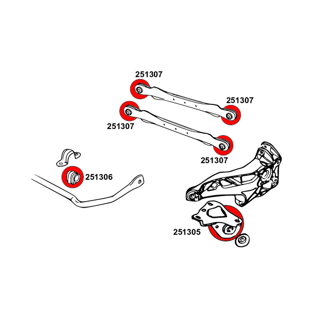 STRONGFLEX Buchsen Set passend für Mini R53 JCW Hinterachse (PU)