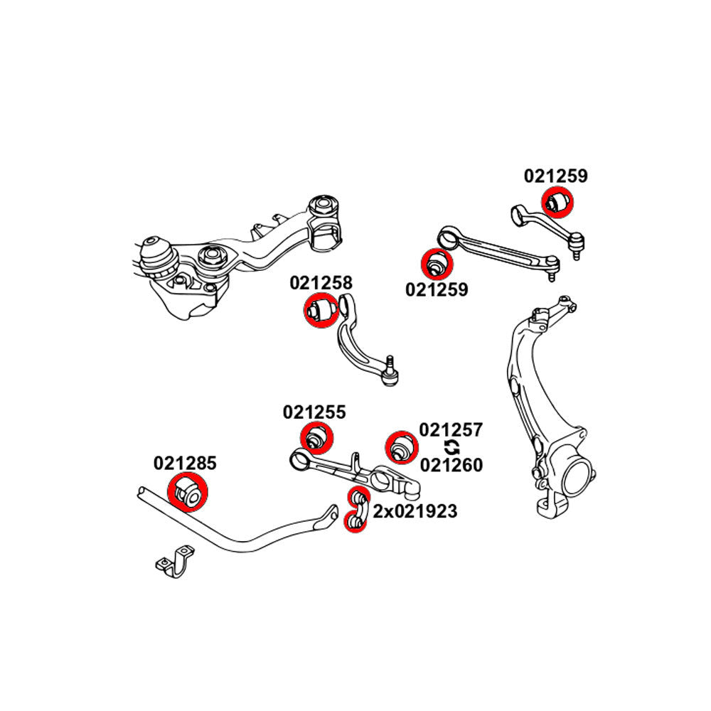 STRONGFLEX Buchsen Set passend für VW Passat B5 Vorderachse & Hinterachse (PU)