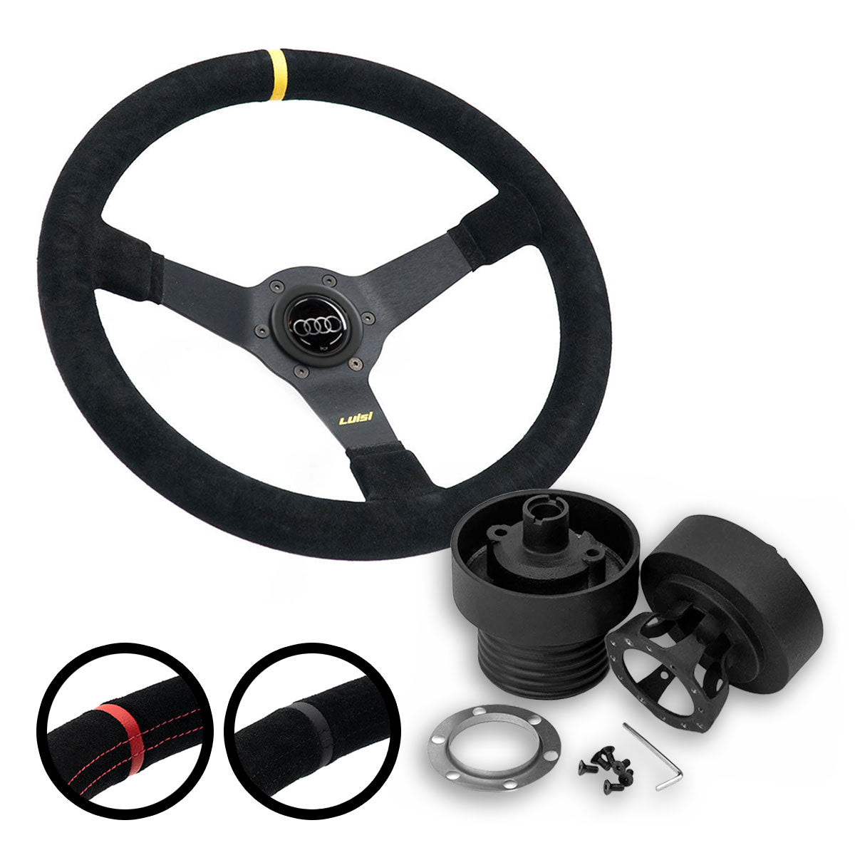 LUISI Mirage Race sports steering wheel suede complete set Audi 80 / 90 / 100 / 200 (dish / with TÜV)