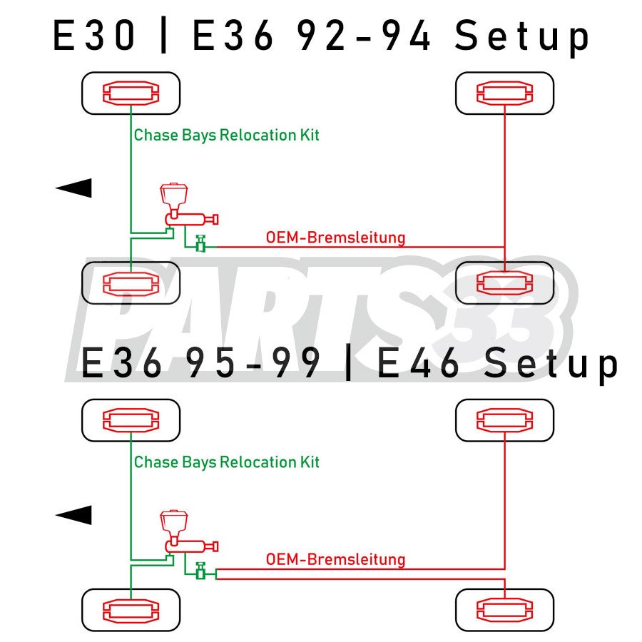 CHASE BAYS Bremsleitung Relocation Kit für OEM Bremszylinder passend für BMW E30 E36 E46