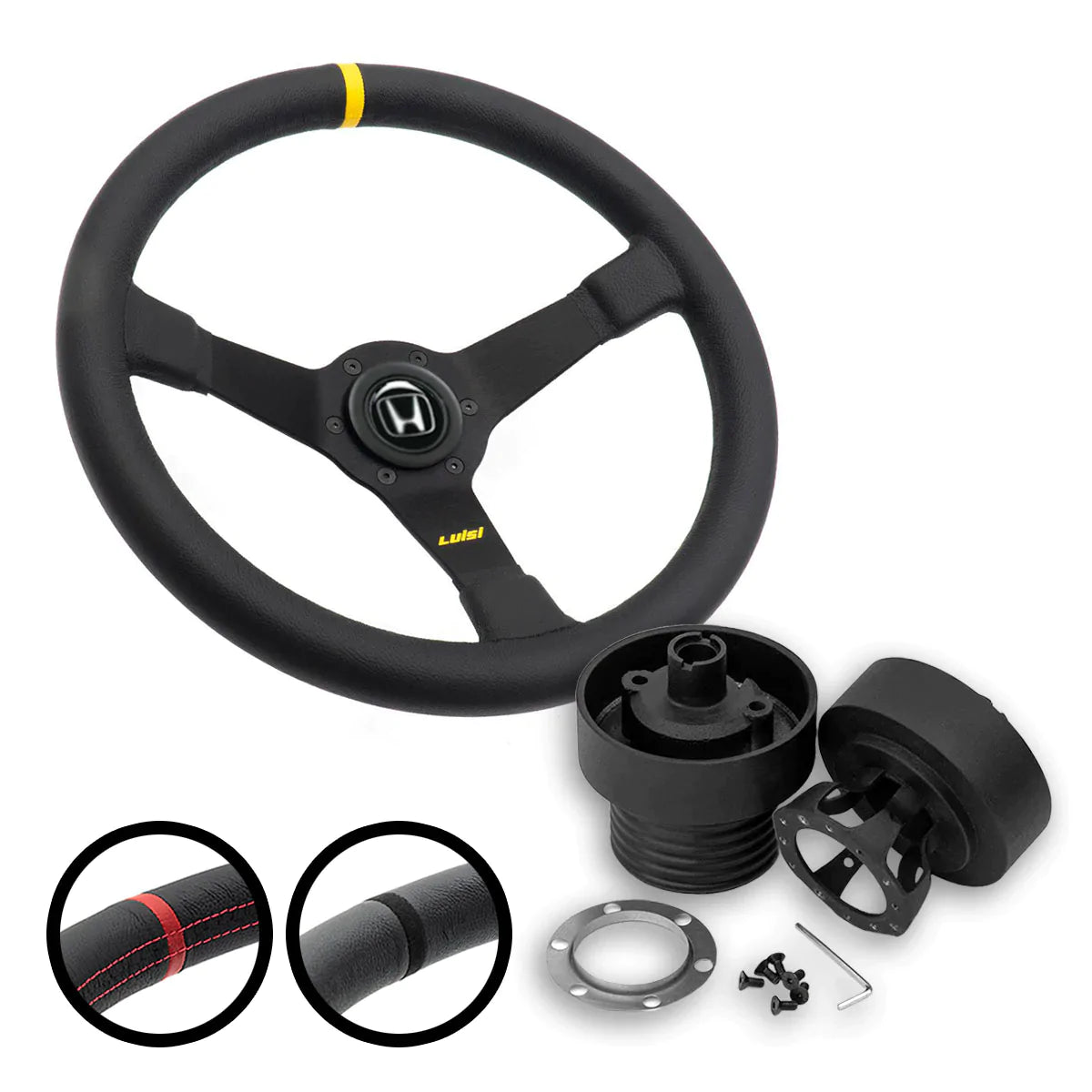 LUISI Mirage Race sports steering wheel leather complete set Honda CRX 1988-1991 (bowled / with TÜV) - PARTS33 GmbH