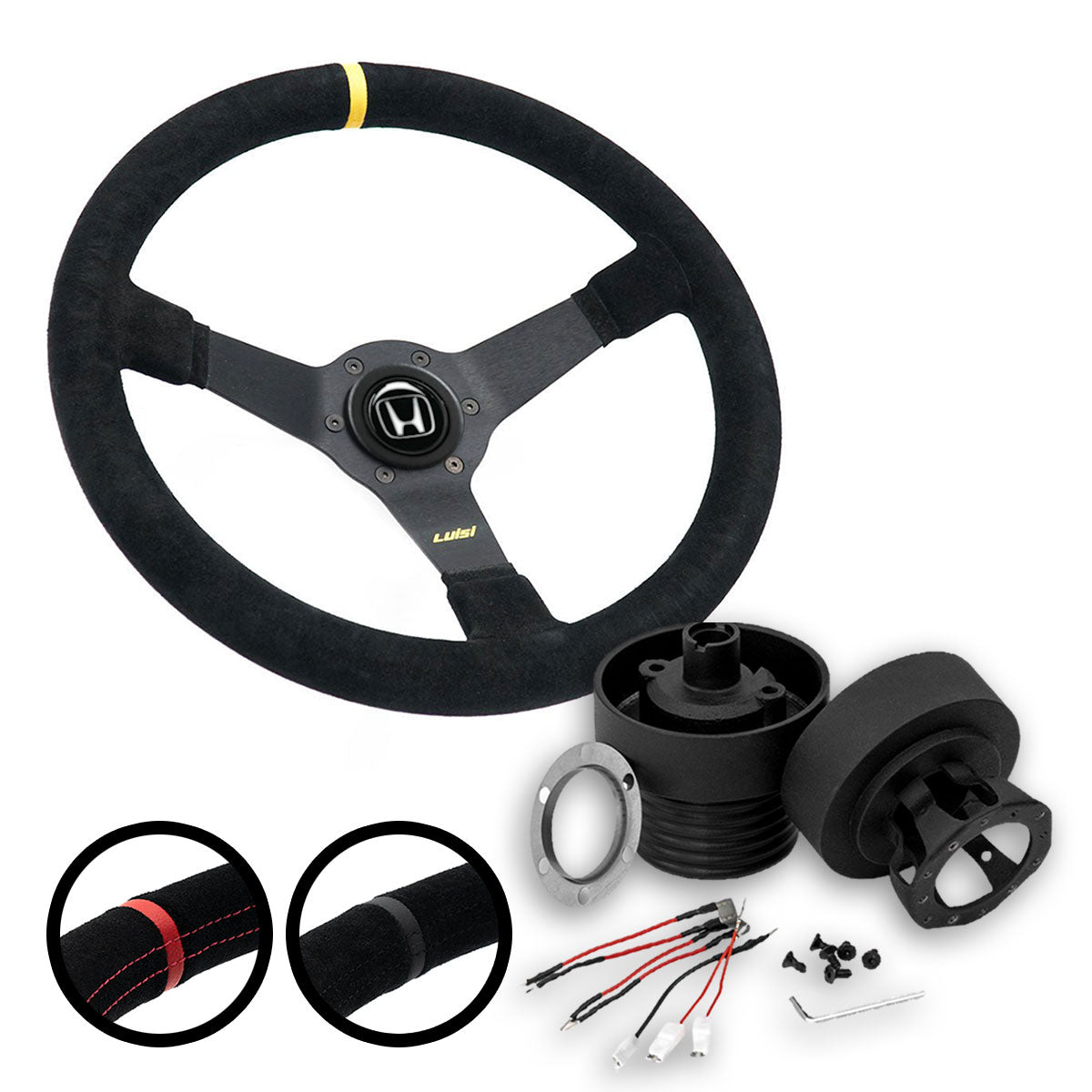LUISI Mirage Race sports steering wheel suede complete set Honda Civic 1996-2001 (dish / with TÜV) - PARTS33 GmbH