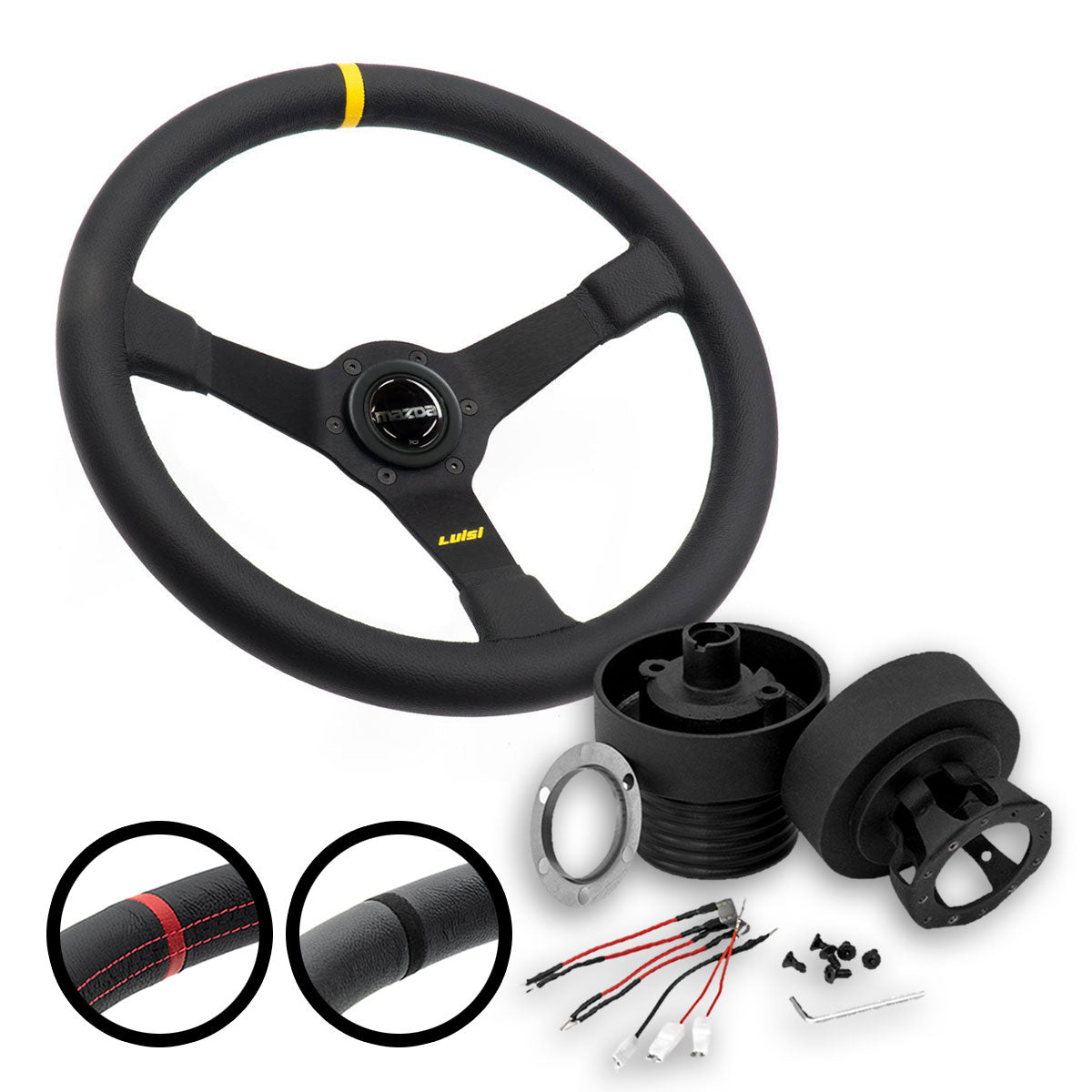 LUISI Mirage Race sports steering wheel leather complete set Mazda MX-5 NB 1998-2005 (bowled / with TÜV) - PARTS33 GmbH