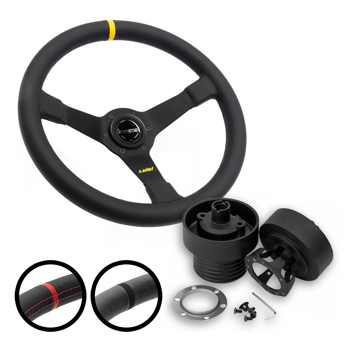 LUISI Mirage Race sports steering wheel leather complete set Mazda MX-5 NA 1989-1998 without airbag (bowled / with TÜV)