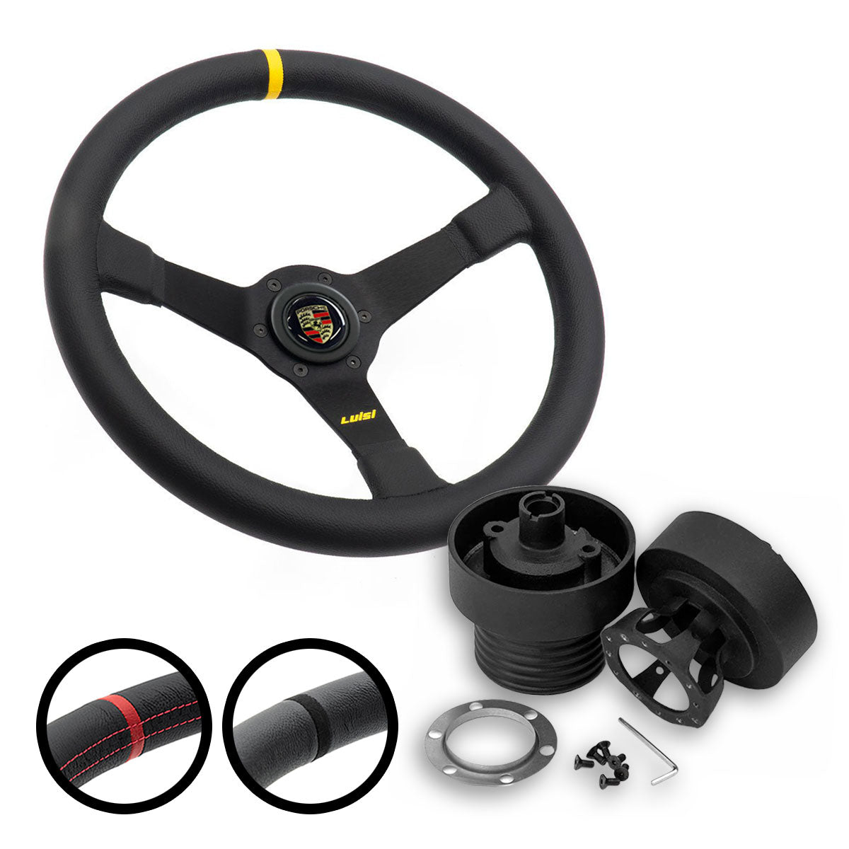 LUISI Mirage Race sports steering wheel leather complete set Porsche 964 1989-1994 (bowled / with TÜV)