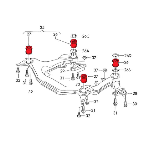 VERKLINE Buchsen Vorderachsträger Audi A4 S4 RS4 B5 B6 B7 A6 C5 (Aluminium) - PARTS33 GmbH