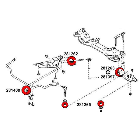 STRONGFLEX Nissan 200SX S14 bushing set front and rear axle (PU) - PARTS33 GmbH