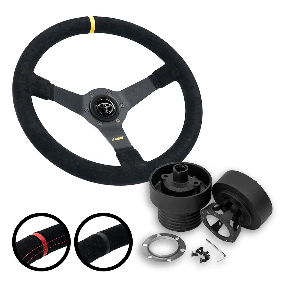 LUISI Mirage Race sports steering wheel suede complete set Toyota Celica 1988-1993 (dish / with TÜV) - PARTS33 GmbH