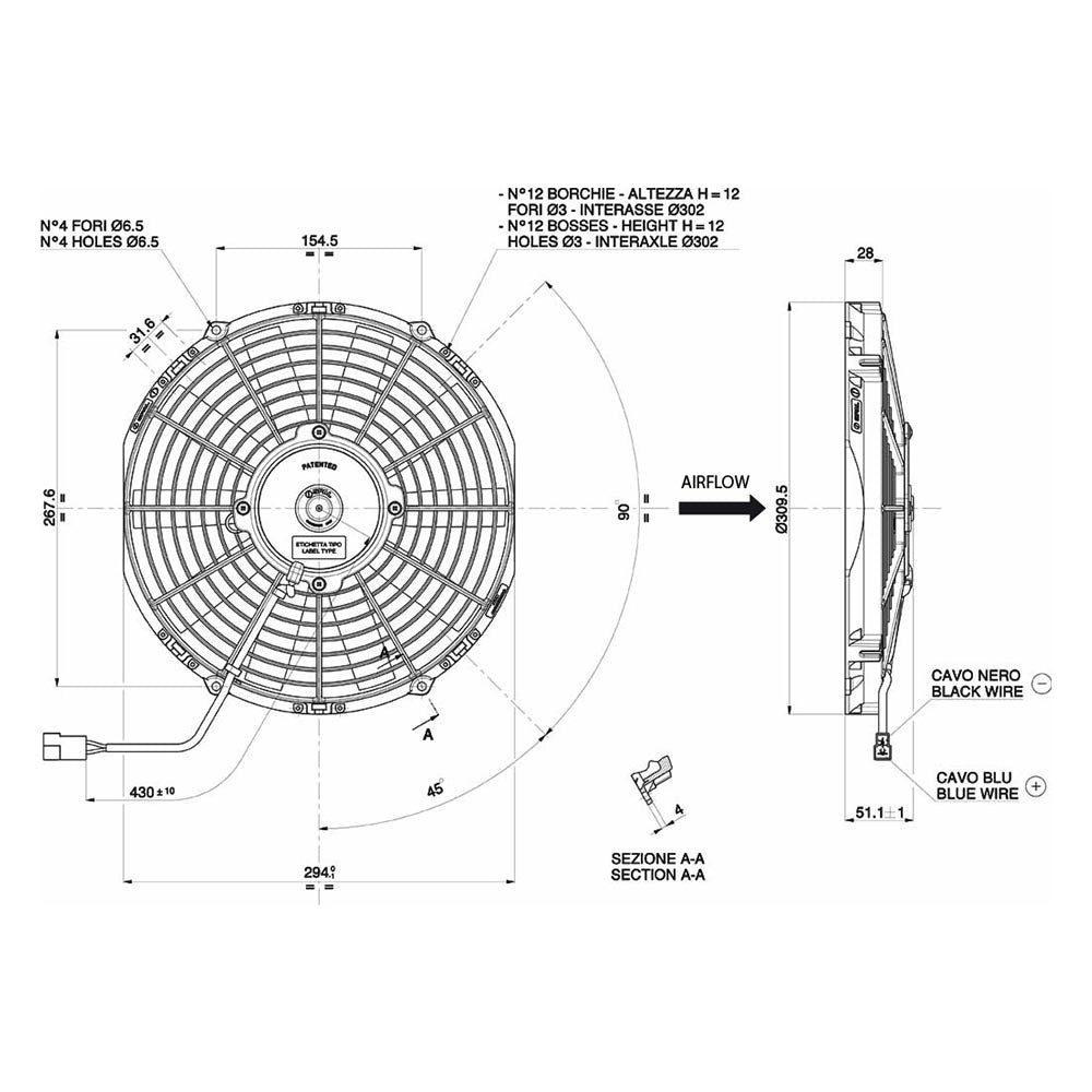 SPAL Elektronischer Lüfter saugend 1370 m³ 12V 280 mm