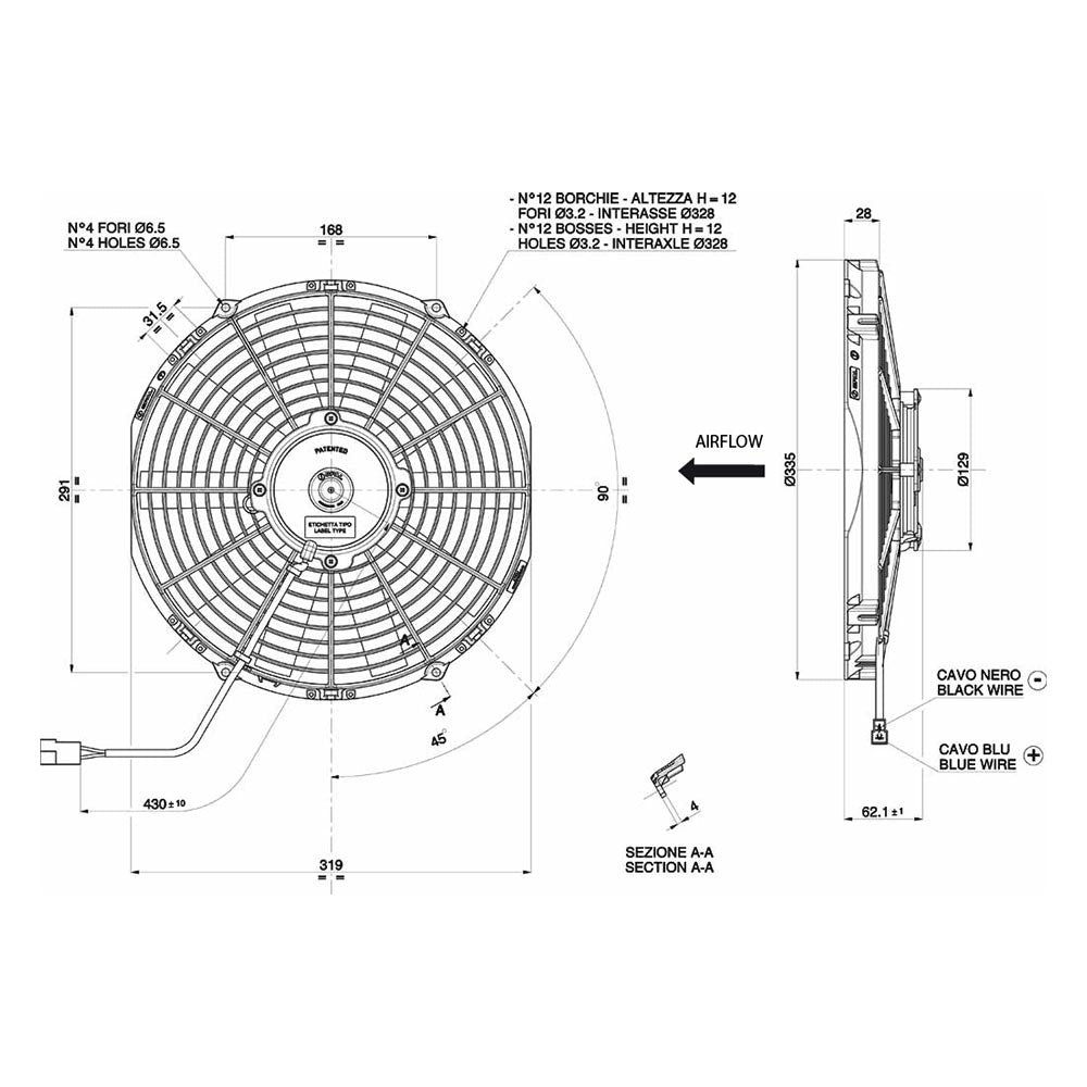 SPAL Elektronischer Lüfter blasend 2080 m³ 12V 305 mm