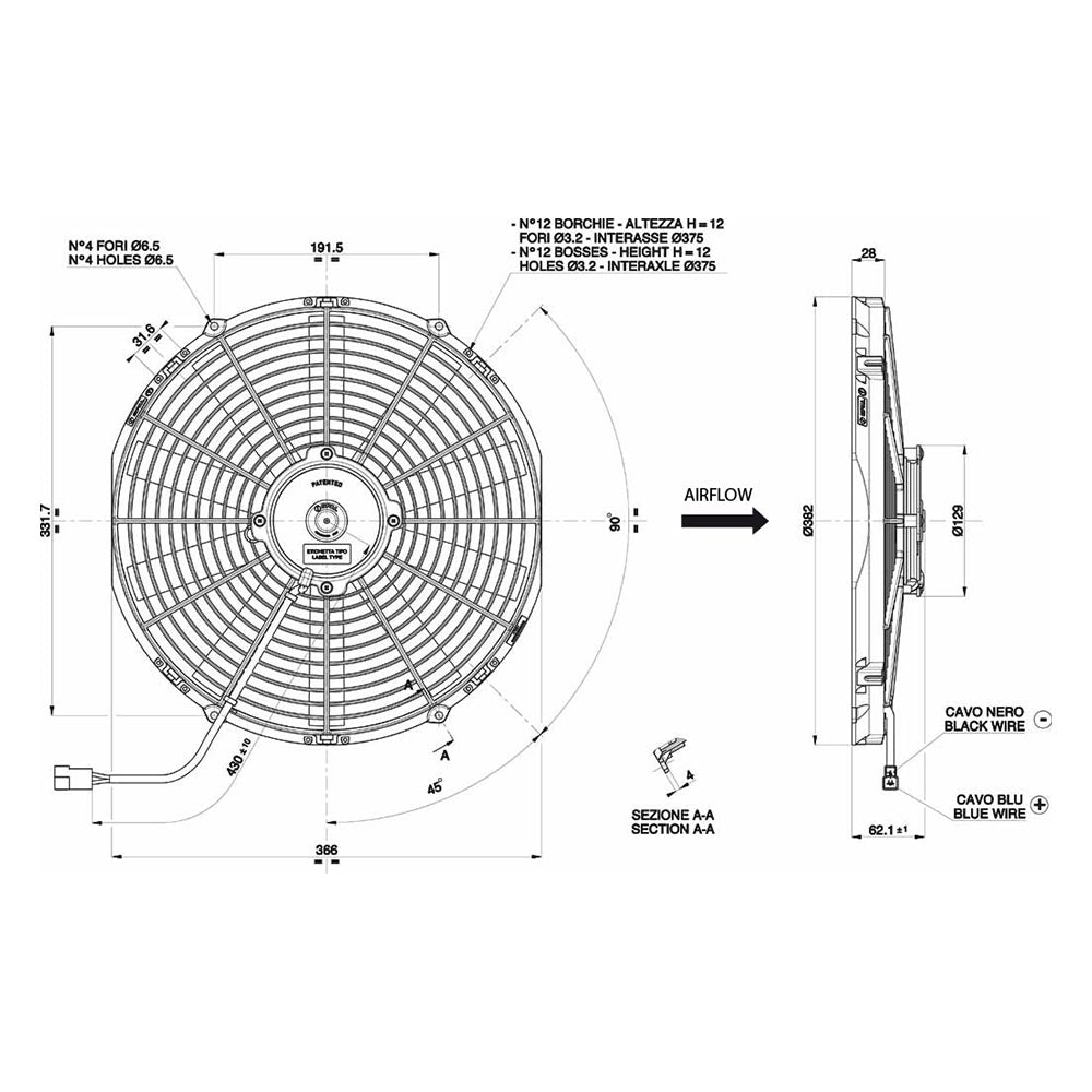 SPAL Elektronischer Lüfter saugend 2160 m³ 12V 350 mm