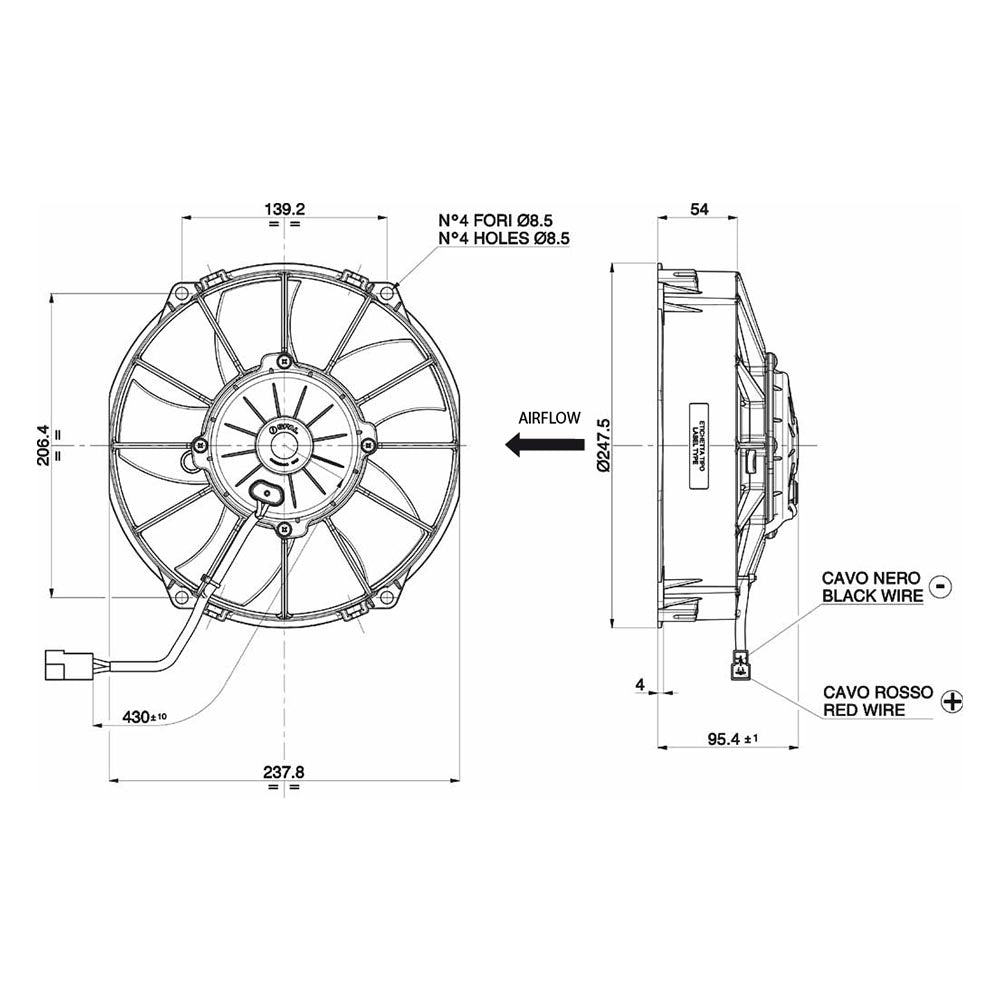 SPAL Elektronischer Lüfter blasend 1370 m³ 12V 225 mm