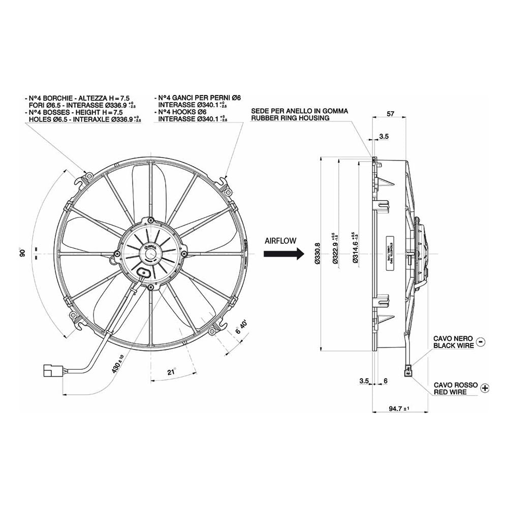 SPAL Elektronischer Lüfter saugend 2780 m³ 12V 305 mm