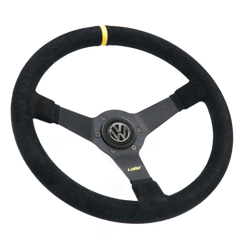 LUISI Mirage Race sports steering wheel suede complete set VW Golf 4 09/1997-2003 (bowled / with TÜV) - PARTS33 GmbH